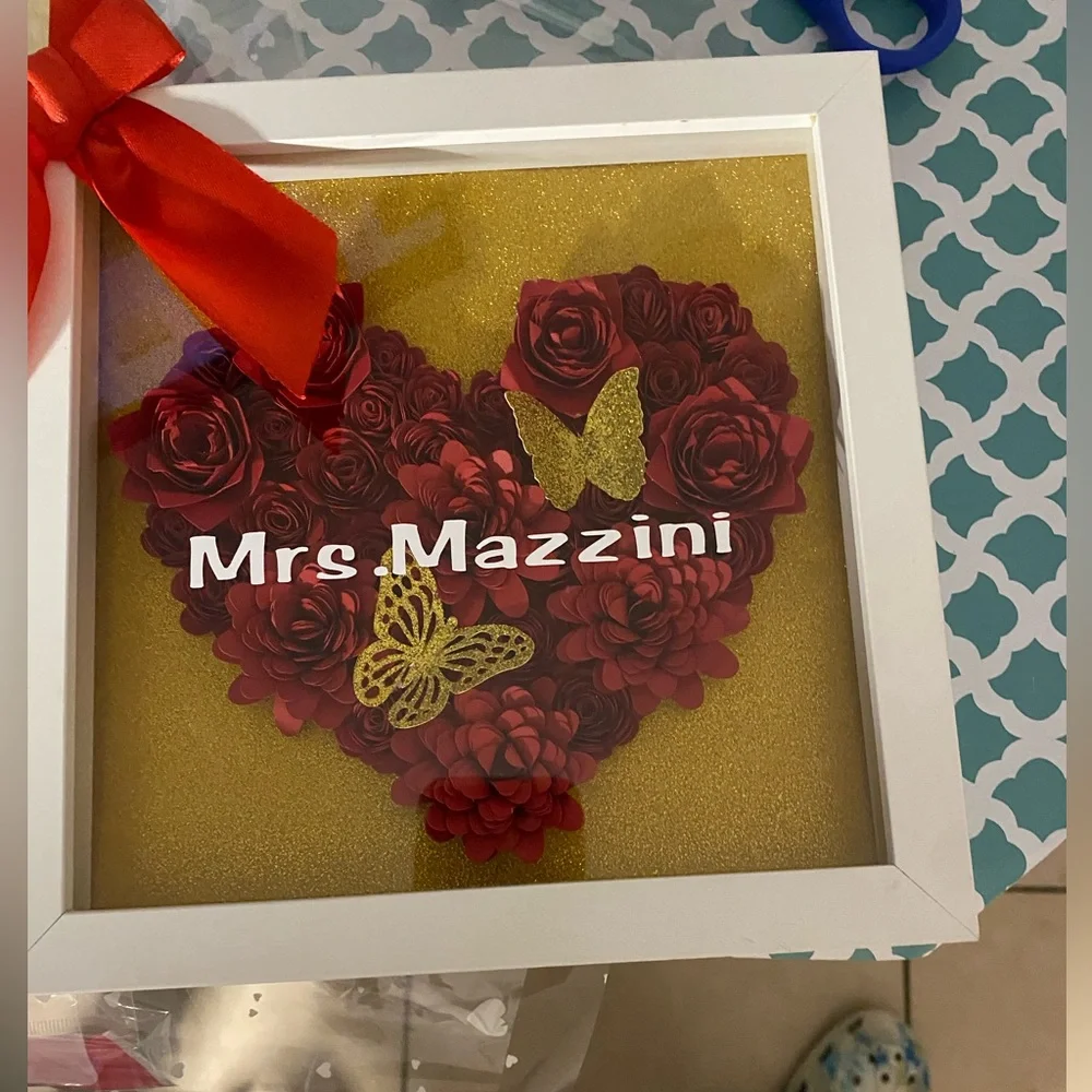 8 X 8 Red Heart Shadow Box | Custom Text | Birthday Gift | Anniversary - Picture 4 of 8